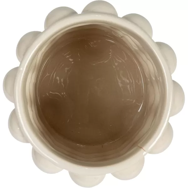 imageCreative CoOp 575 Inches Round Stoneware Raised Dots and Acacia Wood Lid White and Natural Canister