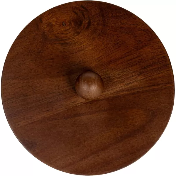 imageCreative CoOp 675 Inches Round Stoneware Raised Dots and Acacia Wood Lid White and Natural Canister