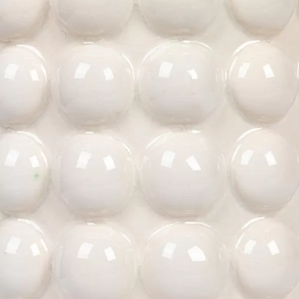imageCreative CoOp 675 Inches Round Stoneware Raised Dots and Acacia Wood Lid White and Natural Canister