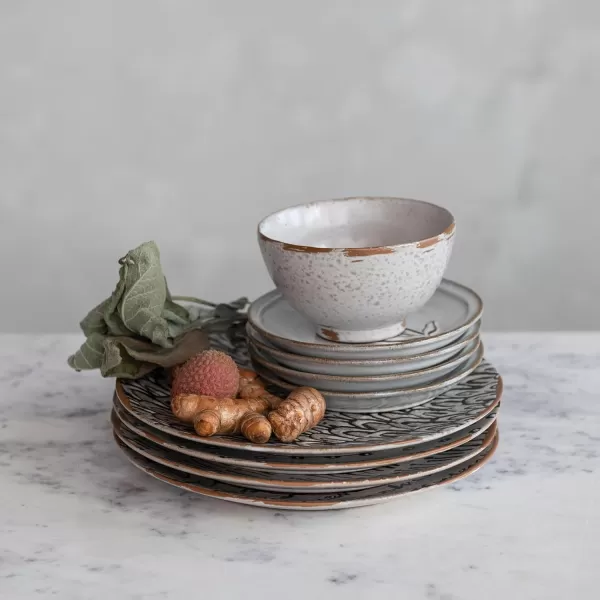imageCreative CoOp 8 Inches Round Stoneware Dinnerware Set with 4 Various React Glazed Patterns Brown Set of 12 Plates