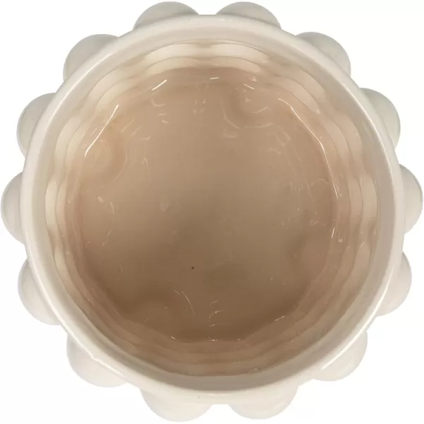 imageCreative CoOp 825 Inches Round Stoneware Raised Dots and Acacia Wood Lid White and Natural Canister