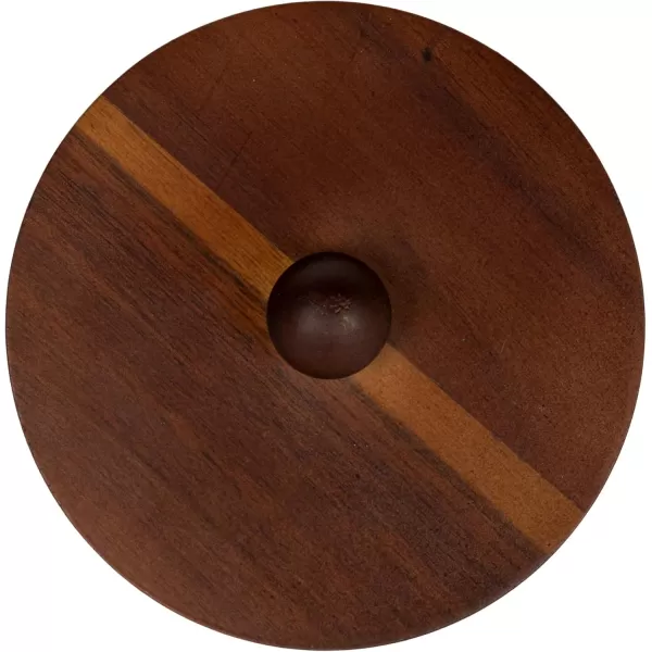 imageCreative CoOp 825 Inches Round Stoneware Raised Dots and Acacia Wood Lid White and Natural Canister