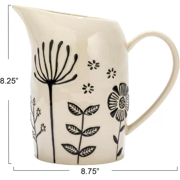 imageCreative CoOp 875 Inches 62Ounce HandPainted Stoneware Embossed Flowers Cream and Black Pitcher