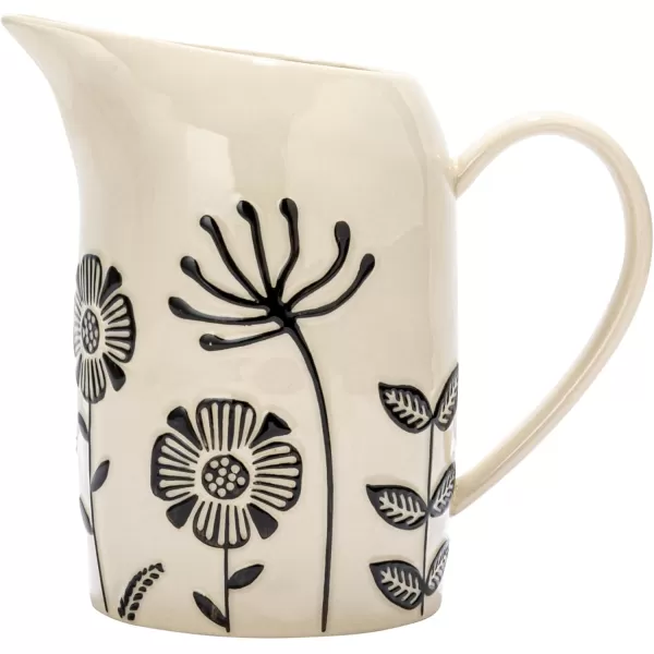 imageCreative CoOp 875 Inches 62Ounce HandPainted Stoneware Embossed Flowers Cream and Black Pitcher