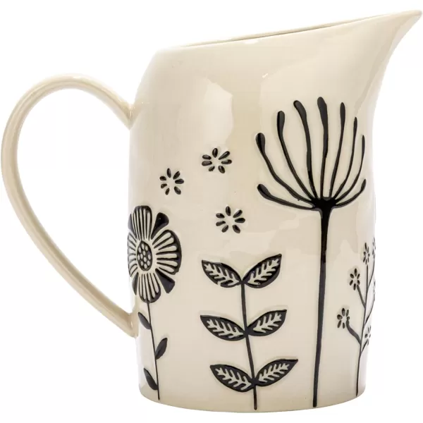 imageCreative CoOp 875 Inches 62Ounce HandPainted Stoneware Embossed Flowers Cream and Black Pitcher