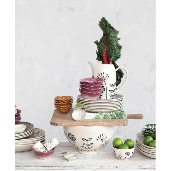 imageCreative CoOp 875 Inches 62Ounce HandPainted Stoneware Embossed Flowers Cream and Black Pitcher