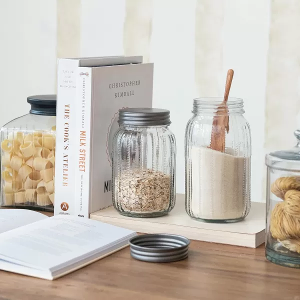 imageCreative CoOp Clear Tall Embossed Glass Jar with Metal Lid Coffee Small312 Cup