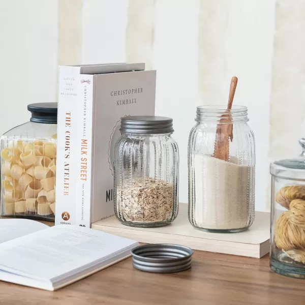 imageCreative CoOp Clear Tall Embossed Glass Jar with Metal Lid Coffee Small4 Cup