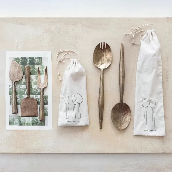 imageCreative CoOp Forged Salad Server Set Electroplated Finish Medium Antique Gold