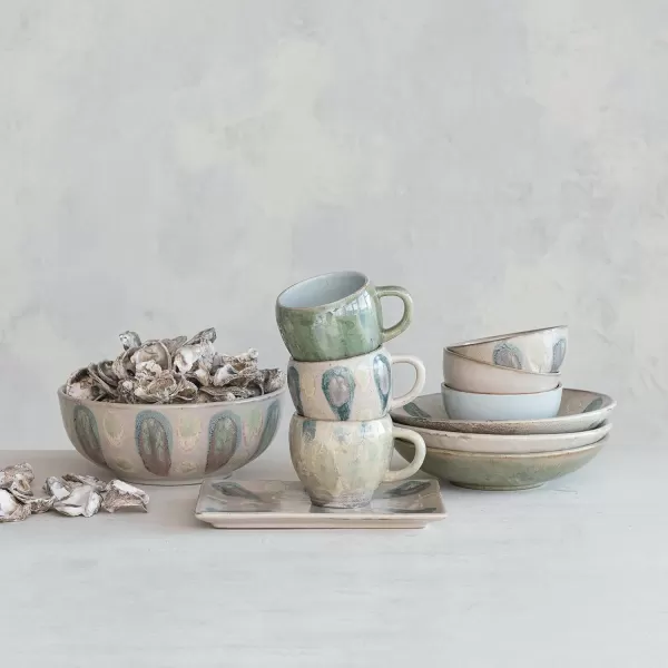 imageCreative CoOp Geometric Harmony Stoneware Bowls Green and Blue Set of 3Dinner Bowl