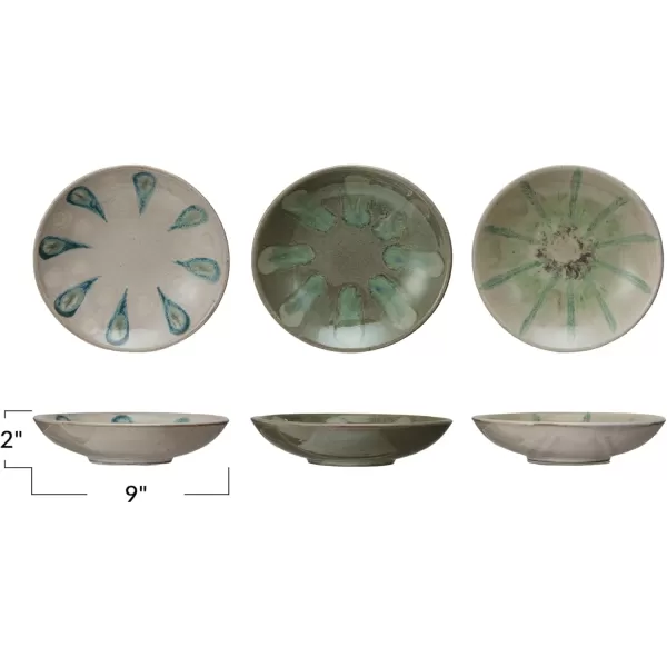 imageCreative CoOp Geometric Harmony Stoneware Bowls Green and Blue Set of 3Low Bowls