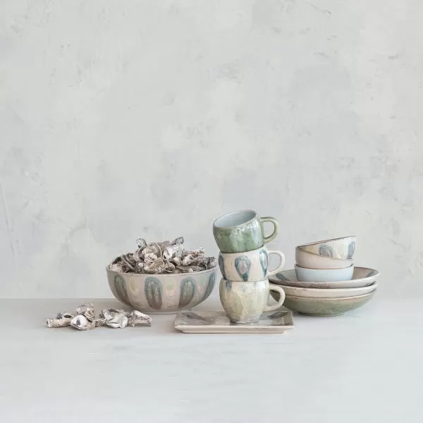 imageCreative CoOp Geometric Harmony Stoneware Bowls Green and Blue Set of 3Platter