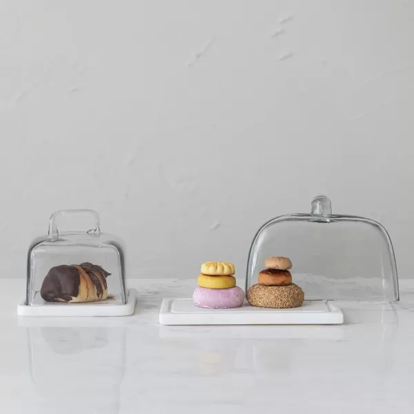 imageCreative CoOp Glass Marble Base Clear and White Cloche