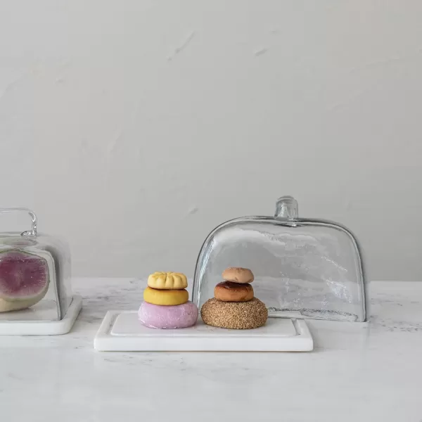 imageCreative CoOp Glass Marble Base Clear and White Cloche