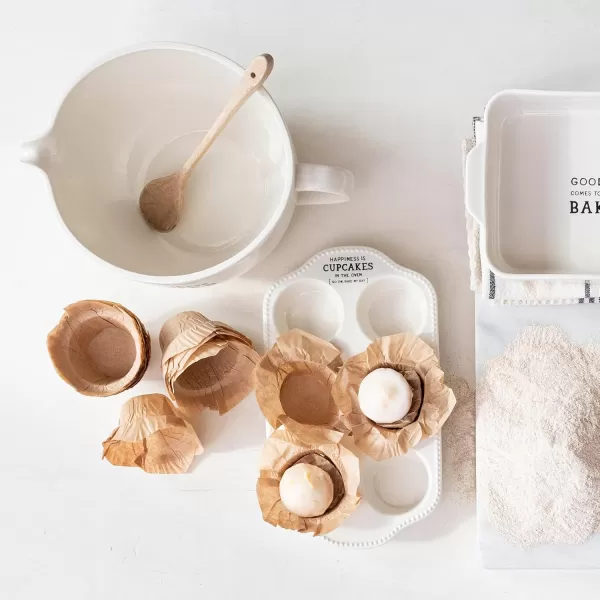 imageCreative CoOp Inspirational Brew Stoneware Coffee Mug Set White and Black Set of 6Muffin Pan