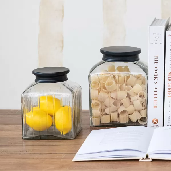 imageCreative CoOp Large Clear Square Glass Jar with Lid Black9 Cup