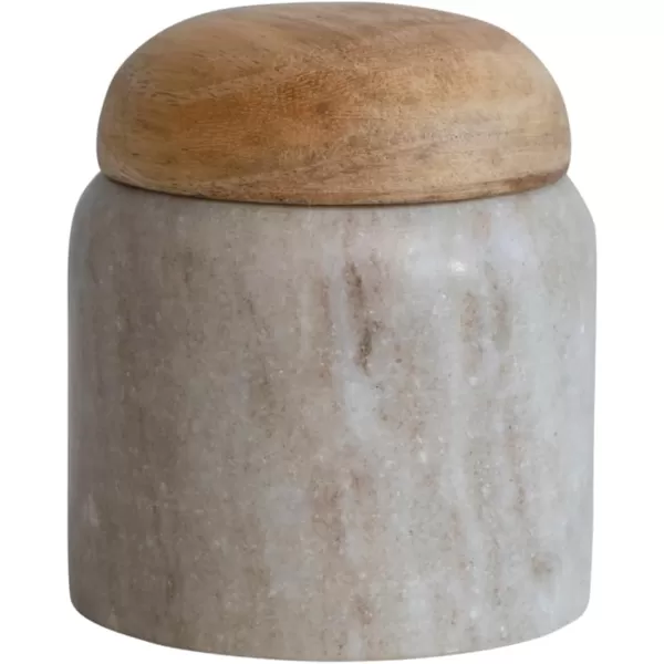 imageCreative CoOp Modern Marble Canister with Wood Lid NaturalBeige