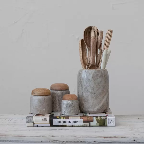 imageCreative CoOp Modern Marble Canister with Wood Lid NaturalBeige