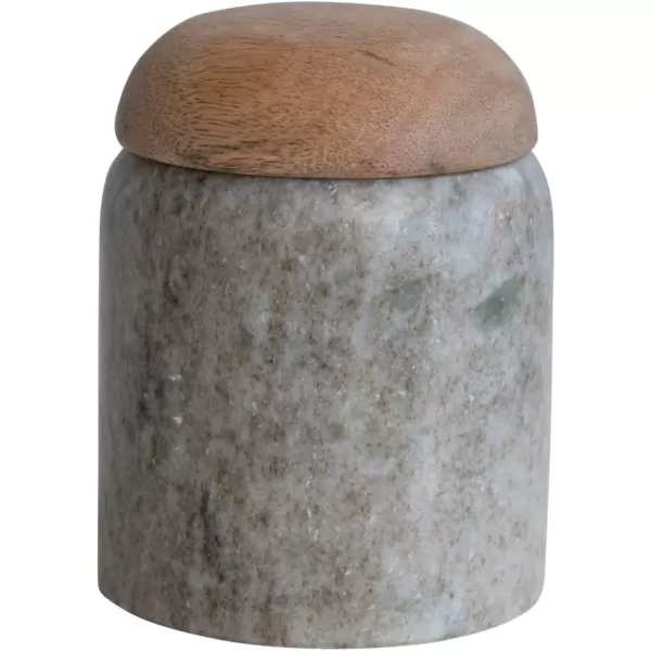 imageCreative CoOp Modern Marble Canister with Wood Lid NaturalBeige