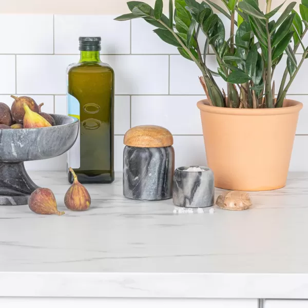 imageCreative CoOp Modern Marble Canister with Wood Lid NaturalGray