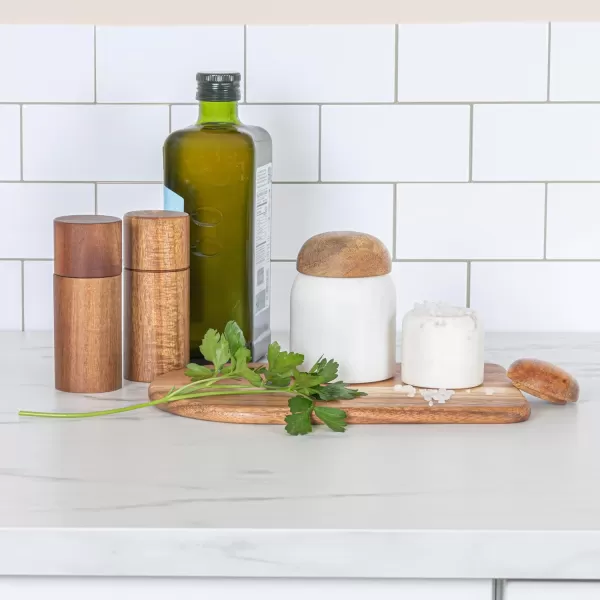 imageCreative CoOp Modern Marble Canister with Wood Lid NaturalWhite