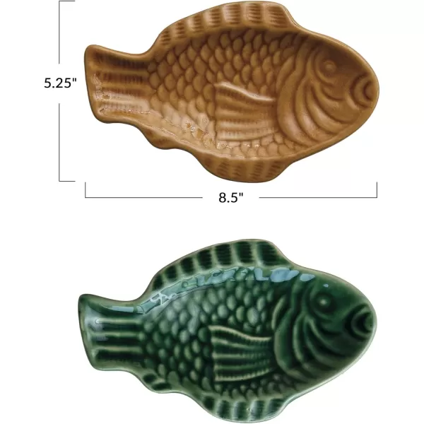 imageCreative CoOp Multicolor Maritime Fish Shape Stoneware Dishes Set of 2 Medium