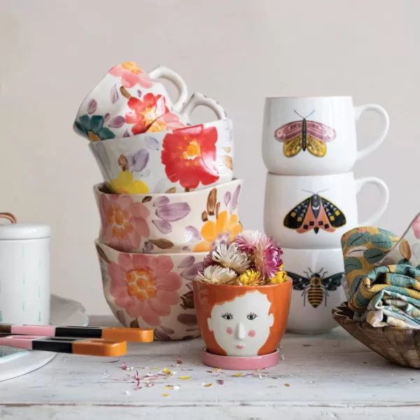 imageCreative CoOp Organically Shaped Edge Stoneware Painted Florals Set of 12 Multicolor Mug Multi