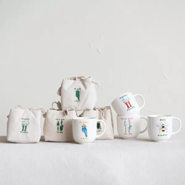 imageCreative CoOp Stoneware Painted Garden Illustrations and Sayings Set of 4 Styles Mug Ivory