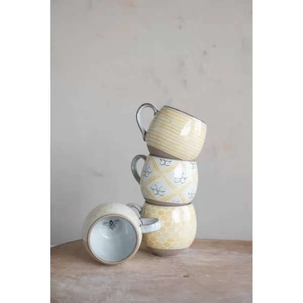imageCreative CoOp Stoneware Pattern and Interior Bee Image Mug Set 5quot L x 4quot W x 4quot H Multicolor