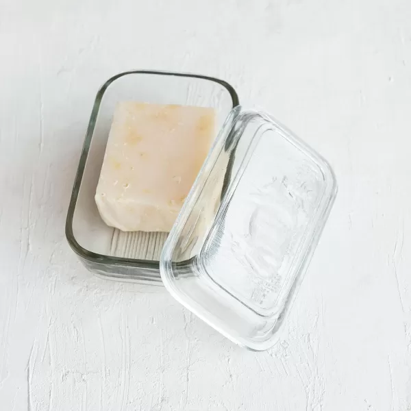 imageCreative CoOp Vintage Embossed Glass Butter Dish Clear