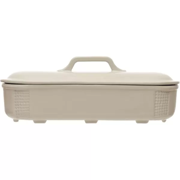 imageCreative CoOp 155 Inches Oval 2Quart Debossed Stoneware Baking Dish with Lid Matte White Baker