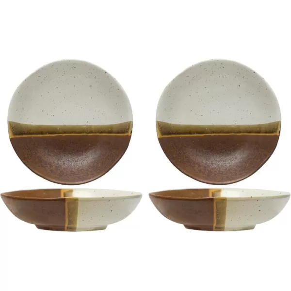 imageCreative CoOp 2Tone Shallow Stoneware Set of 4 Multicolor Reactive Glaze Bowl Brown