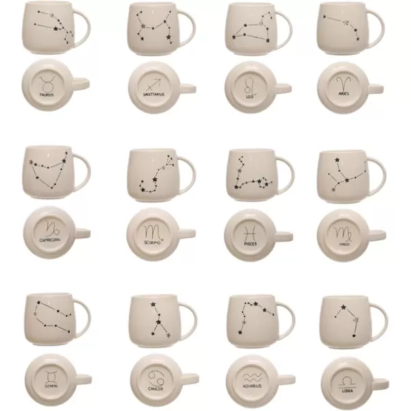 imageCreative CoOp 35 Inches Stoneware Western Zodiac Design Prints Cream Set of 12 Mugs