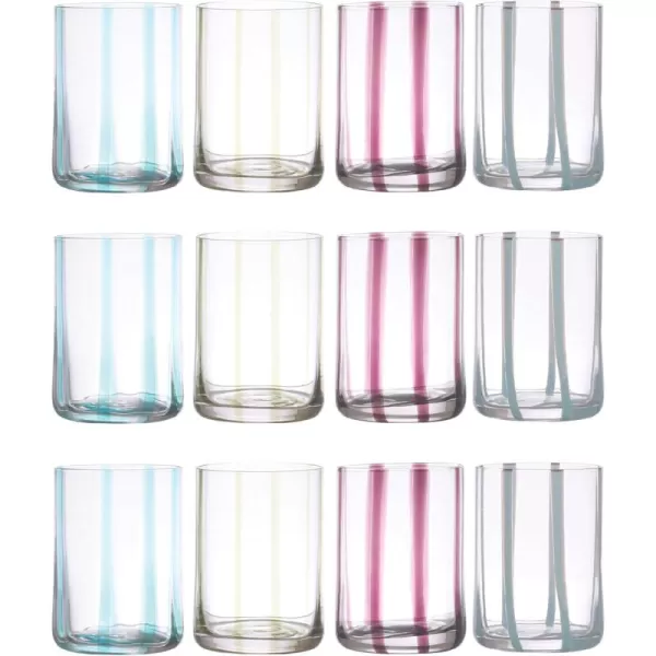 imageCreative CoOp 4 Inches Glass 4 Various Stripes Design Multicolor Set of 12 Tumblers