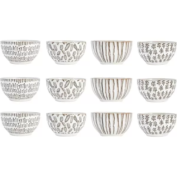 imageCreative CoOp 5 Inches Round Stoneware Dinnerware Set with 4 Various Wax Patterns Cream Set of 12 Bowls
