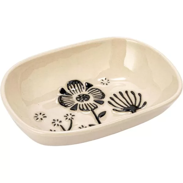imageCreative CoOp 55 Inches Stoneware Floral Cream and Black Set of 4 Dish