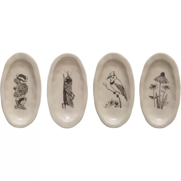 imageCreative CoOp 55 Inches Stoneware Organic Shaped NatureThemed Prints Cream Set of 4 Plates