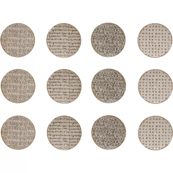 imageCreative CoOp 8 Inches Round Stoneware Dinnerware Set with 4 Various React Glazed Patterns Brown Set of 12 Plates