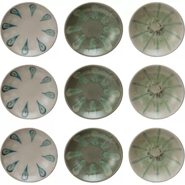imageCreative CoOp Geometric Harmony Stoneware Bowls Green and Blue Set of 3Low Bowls