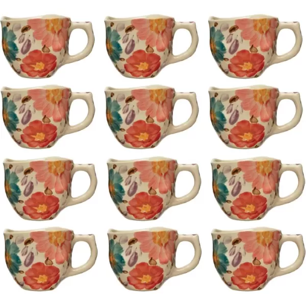 imageCreative CoOp Organically Shaped Edge Stoneware Painted Florals Set of 12 Multicolor Mug Multi