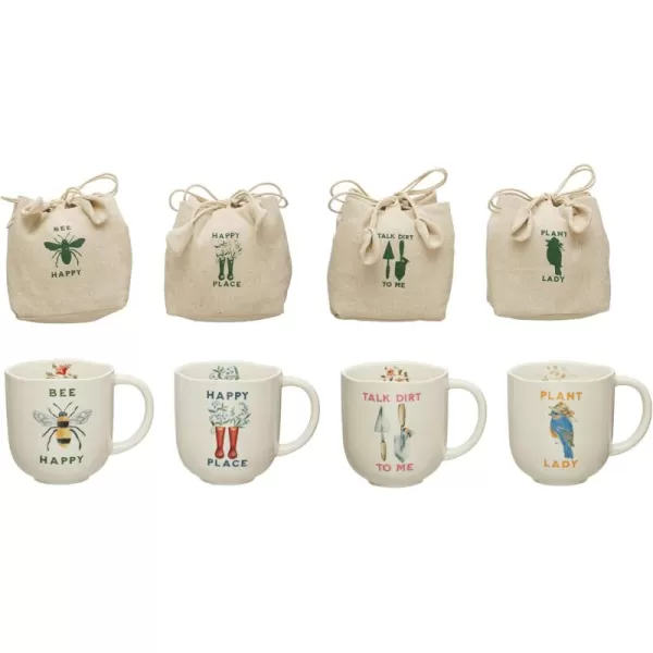 imageCreative CoOp Stoneware Painted Garden Illustrations and Sayings Set of 4 Styles Mug Ivory