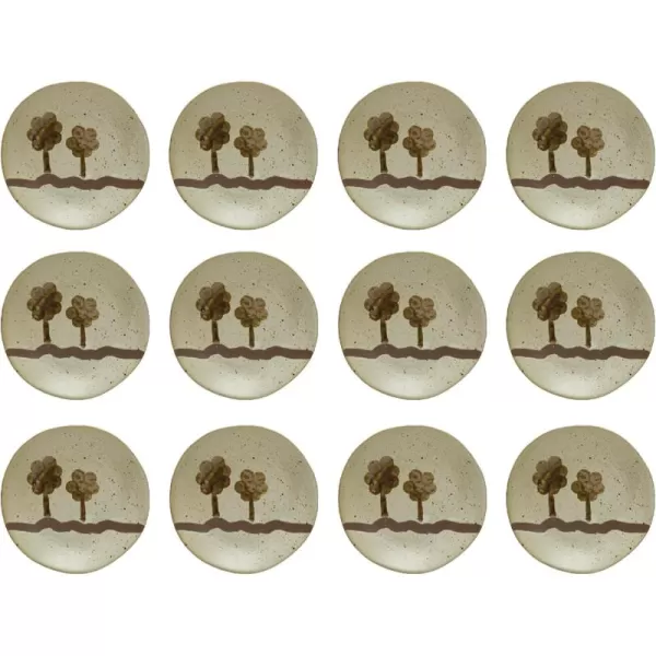 imageCreative CoOp Stoneware Painted Trees Set of 12 Multicolor Plate Ivory