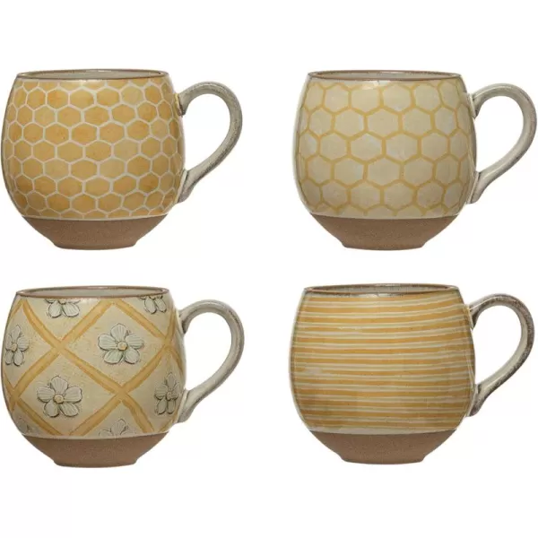 imageCreative CoOp Stoneware Pattern and Interior Bee Image Mug Set 5quot L x 4quot W x 4quot H Multicolor