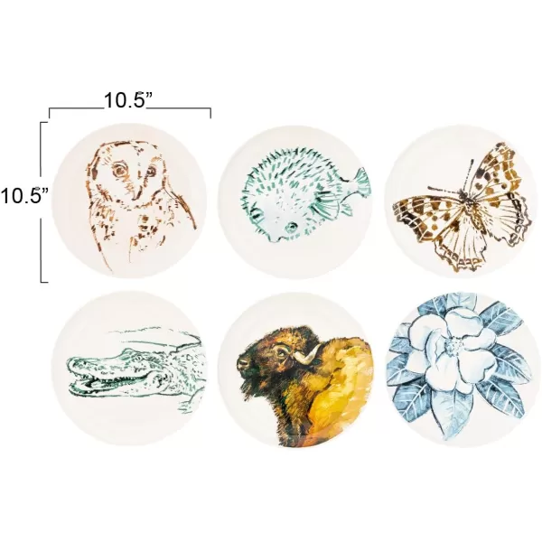 imageCreative CoOp 105 Inches Round Stoneware Dinnerware Set with Animal and Flower Designs Cream Set of 6 Plates