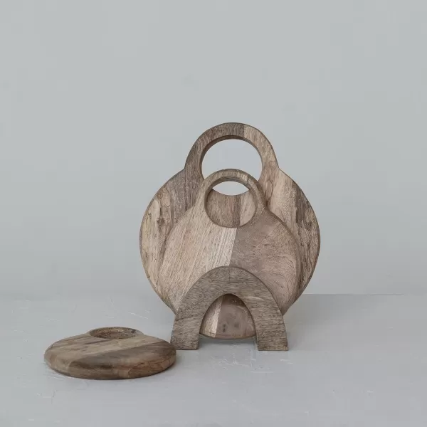 imageCreative CoOp 3Piece Round Mango Wood Cutting Boards with Stand Natural
