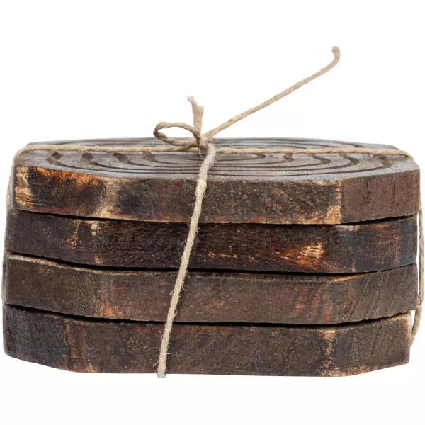 imageCreative CoOp 4 Inches Round HandCarved Mango Wood Distressed Finish Natural Set of 4 Coaster Brown