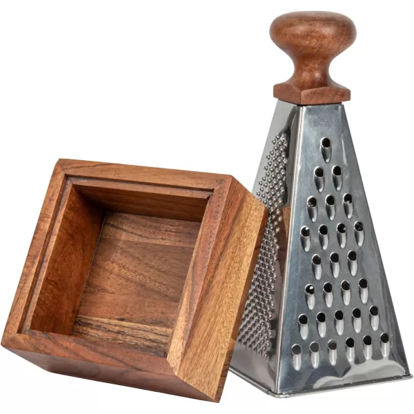 imageCreative CoOp 7 Inches Handheld Stainless Steel Acacia Wood Handle Square Base for Kitchen Natural Set of 2 Grater