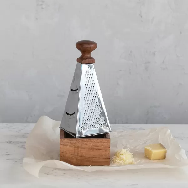 imageCreative CoOp 7 Inches Handheld Stainless Steel Acacia Wood Handle Square Base for Kitchen Natural Set of 2 Grater