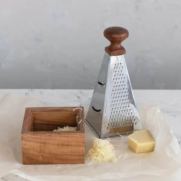 imageCreative CoOp 7 Inches Handheld Stainless Steel Acacia Wood Handle Square Base for Kitchen Natural Set of 2 Grater