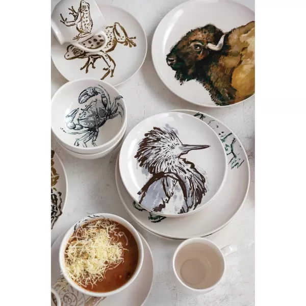 imageCreative CoOp 825 Inches Round Stoneware Dinnerware Set with Sea Animal Designs Cream Set of 6 Plates